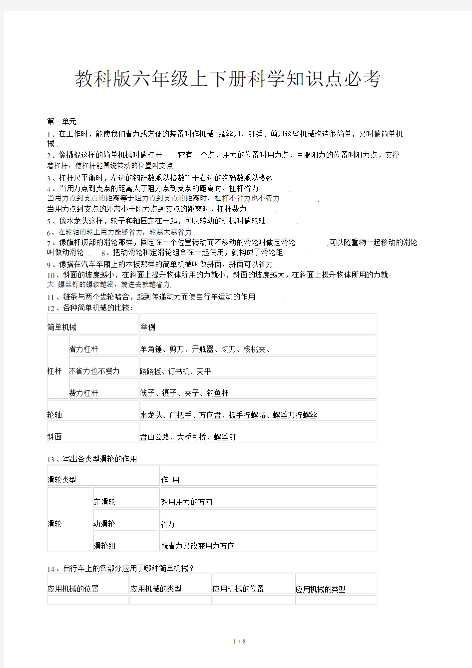 教科版六年级的上下册科学知识点必考.doc