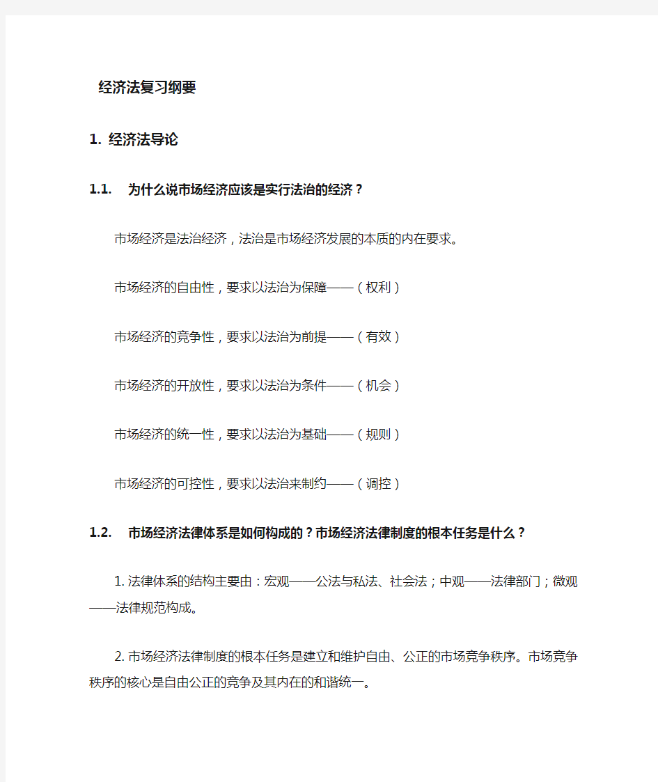 北京邮电大学经济管理学院经济法期末考试复习纲要