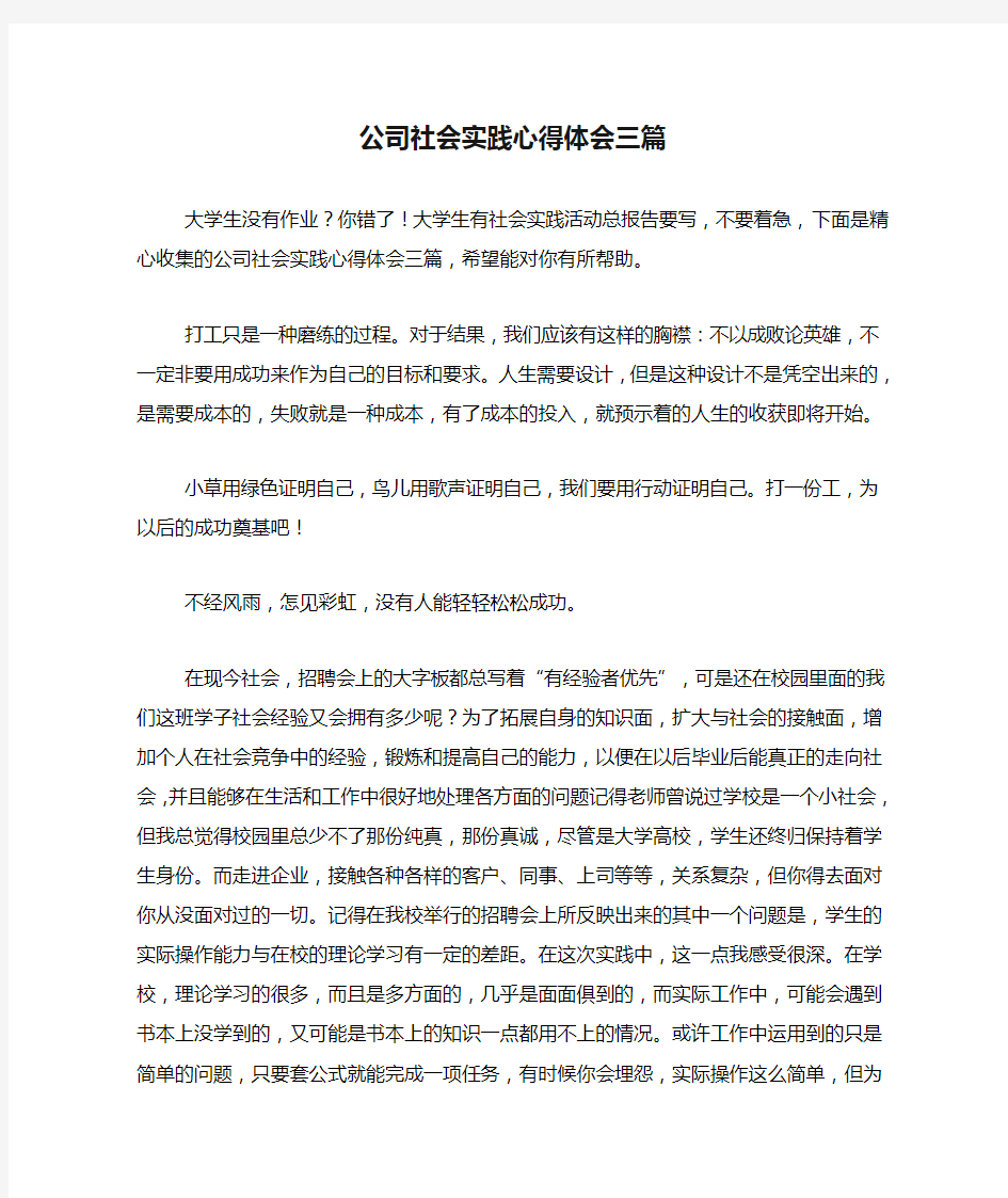 公司社会实践心得体会三篇