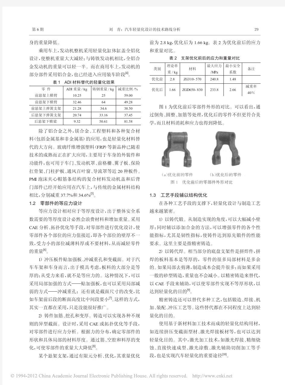 汽车轻量化设计的技术路线分析