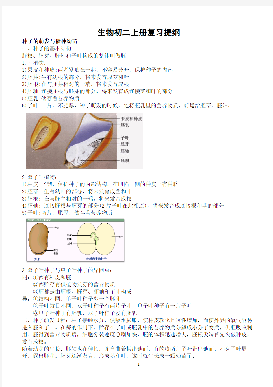 八年级上册生物知识点汇总冀少版