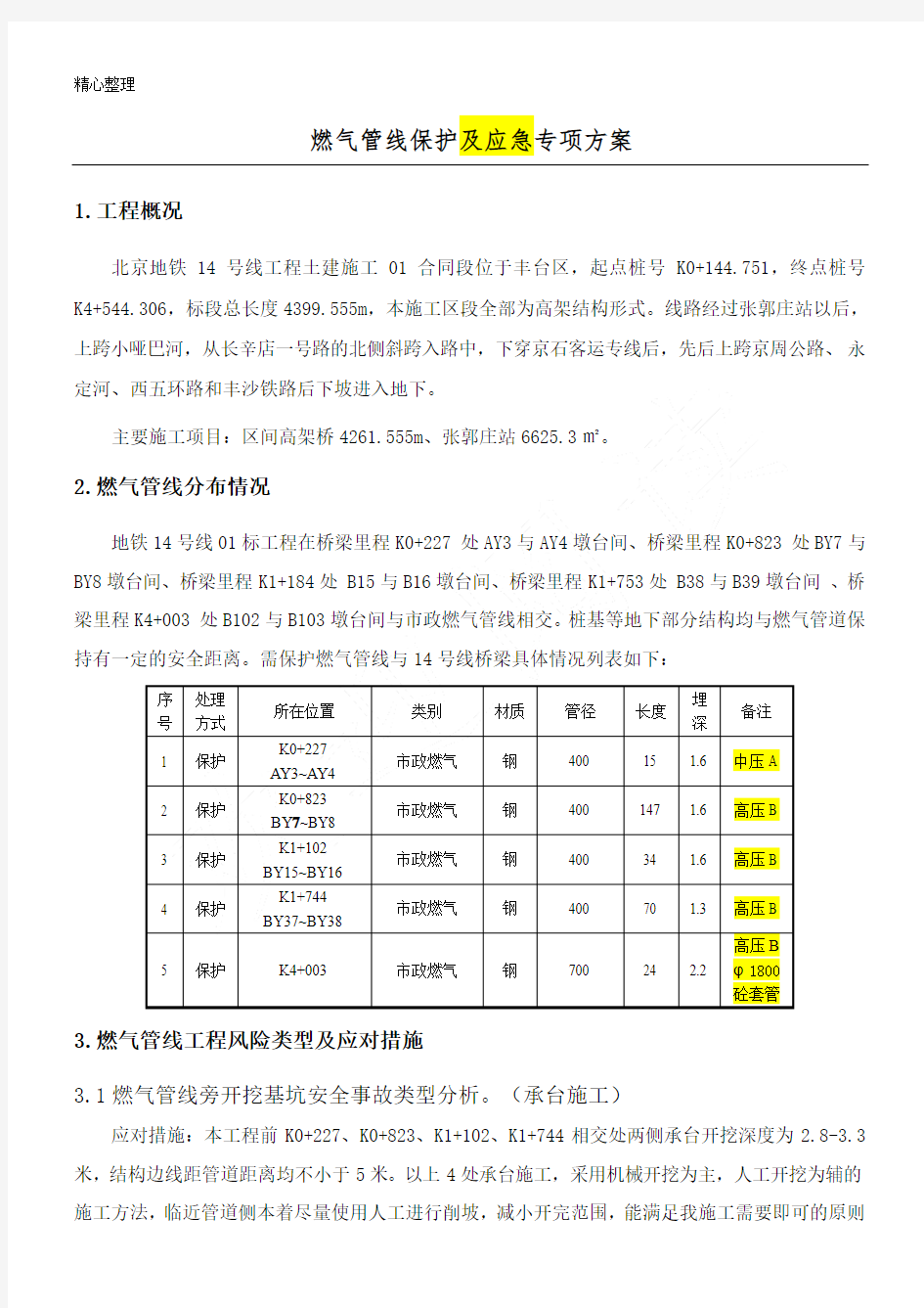 燃气管线保护专项方法