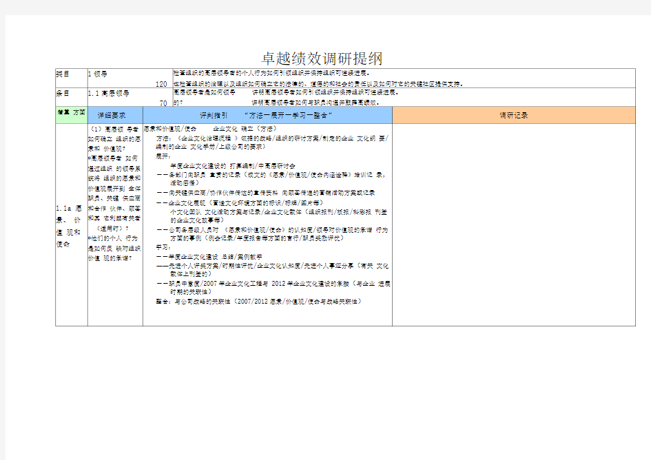 卓越绩效调研提纲