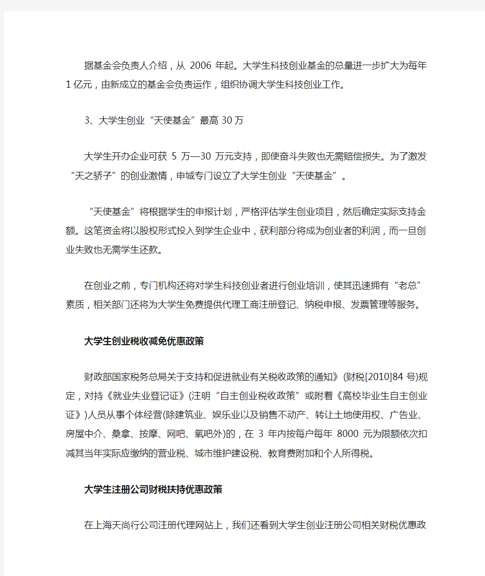 上海市政府鼓励大学生创业优惠政策