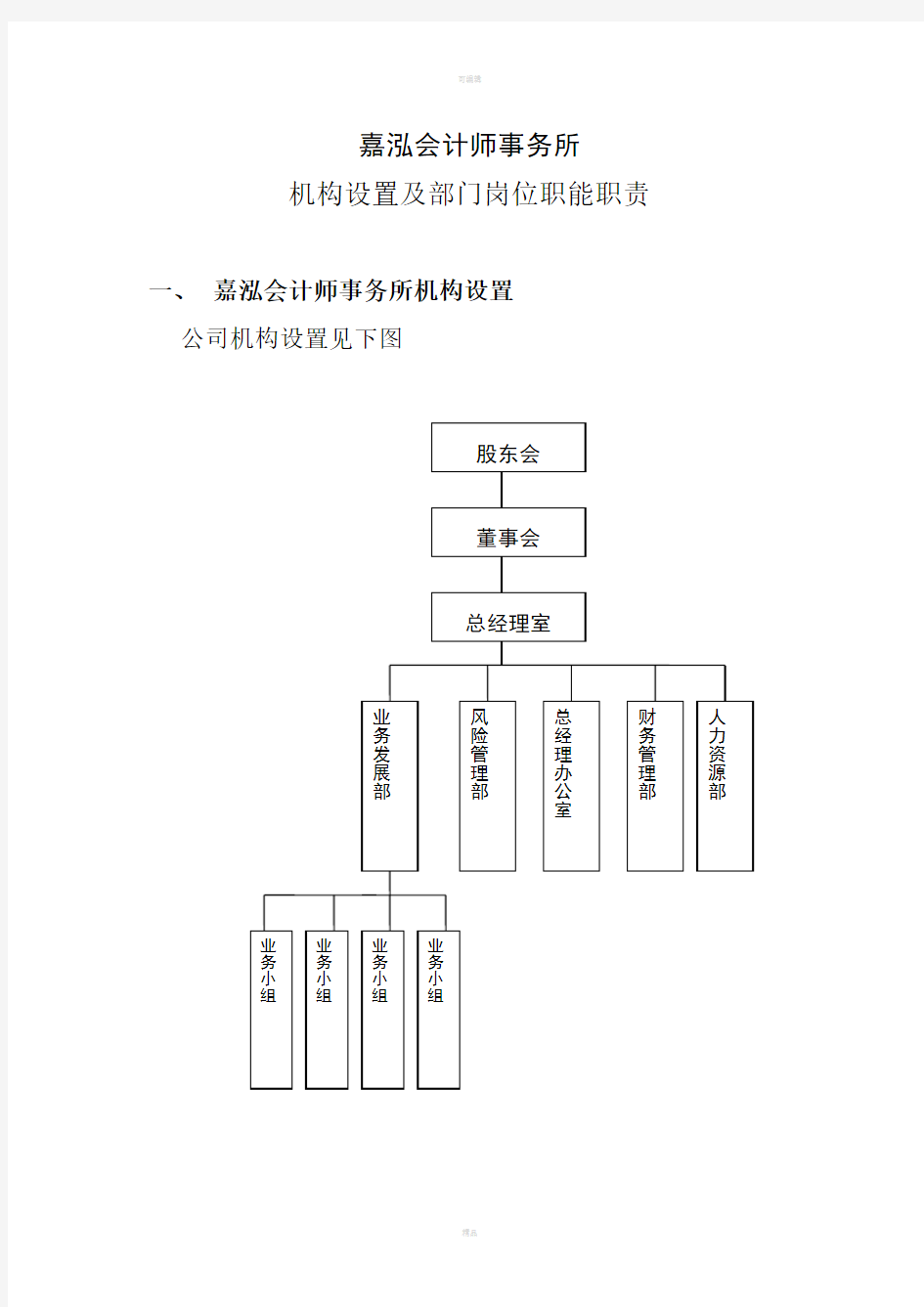 机构设置及岗位职能职责