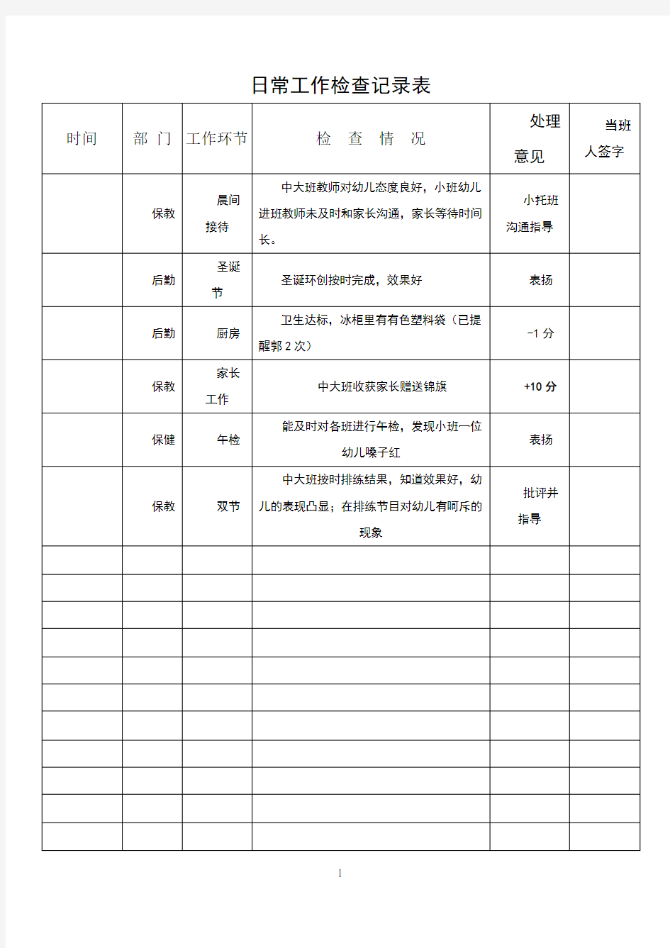 保教日常检查记录表