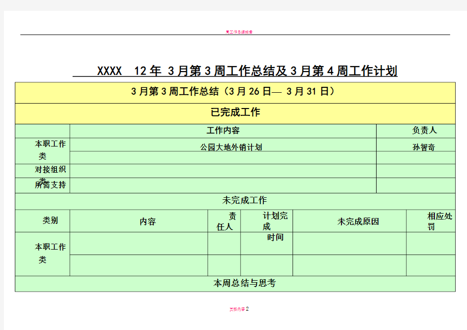 周工作总结及下周工作计划模板