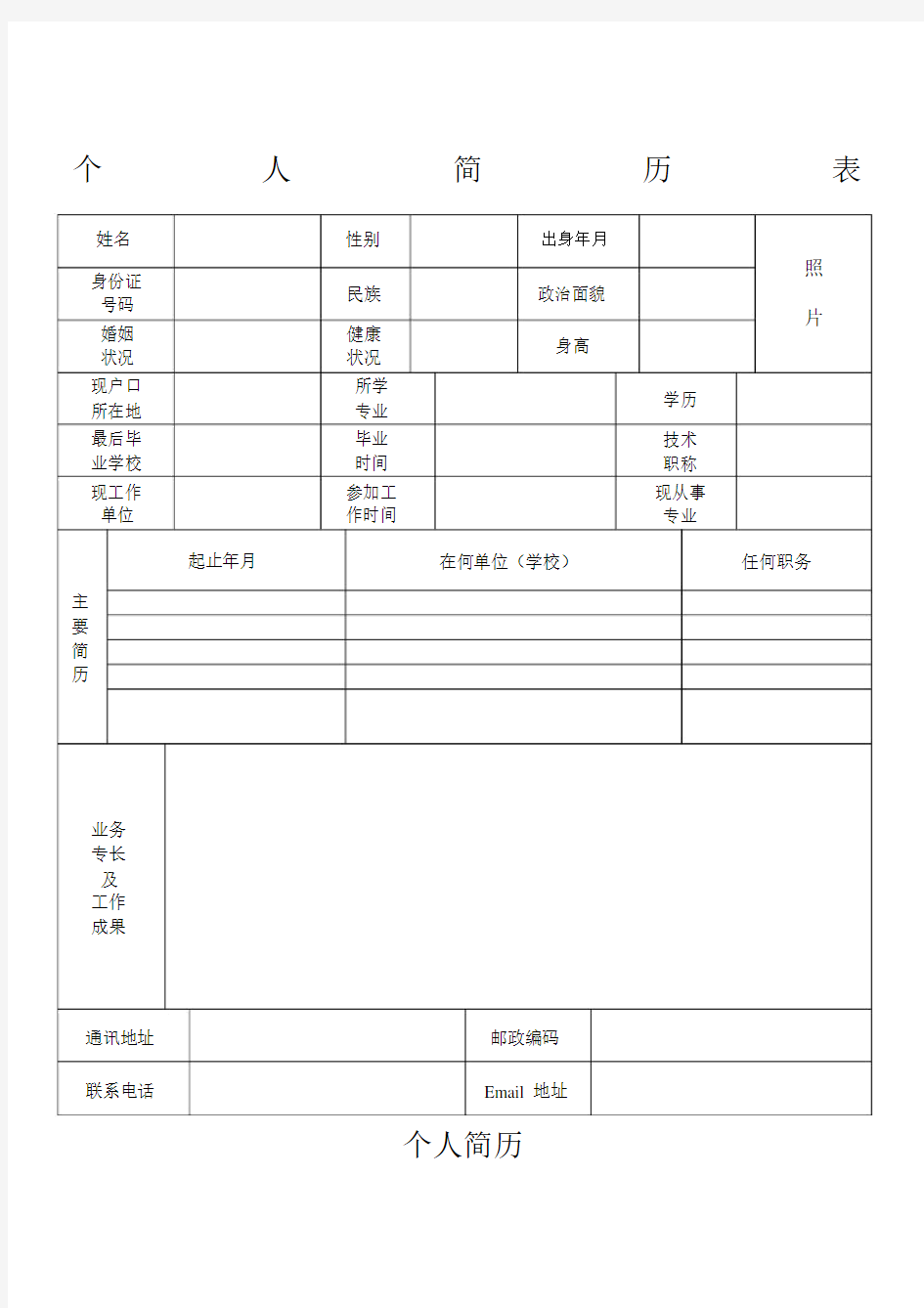 标准的个人的的简历表格.doc