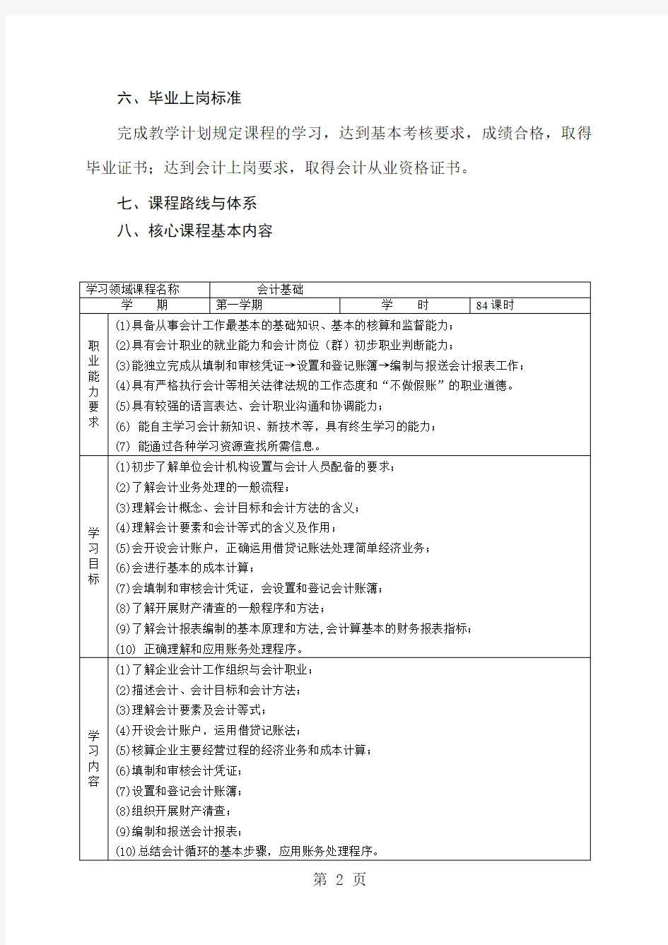 中职会计专业课程标准-12页word资料