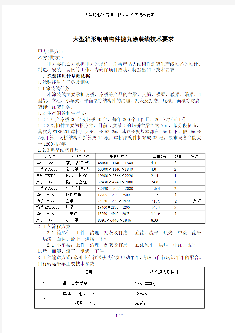 大型箱形钢结构件抛丸涂装线技术要求