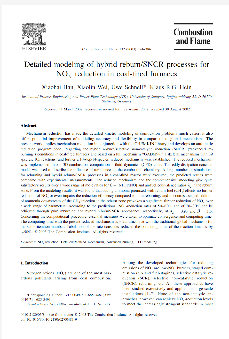 Detailed modeling of hybrid reburn-SNCR processes for NOX reduction in coal-fired furnaces