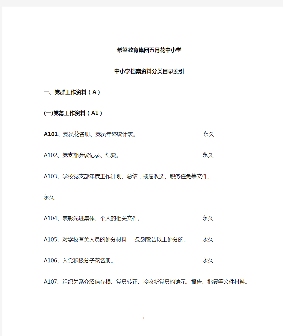 学校档案资料分类目录索引