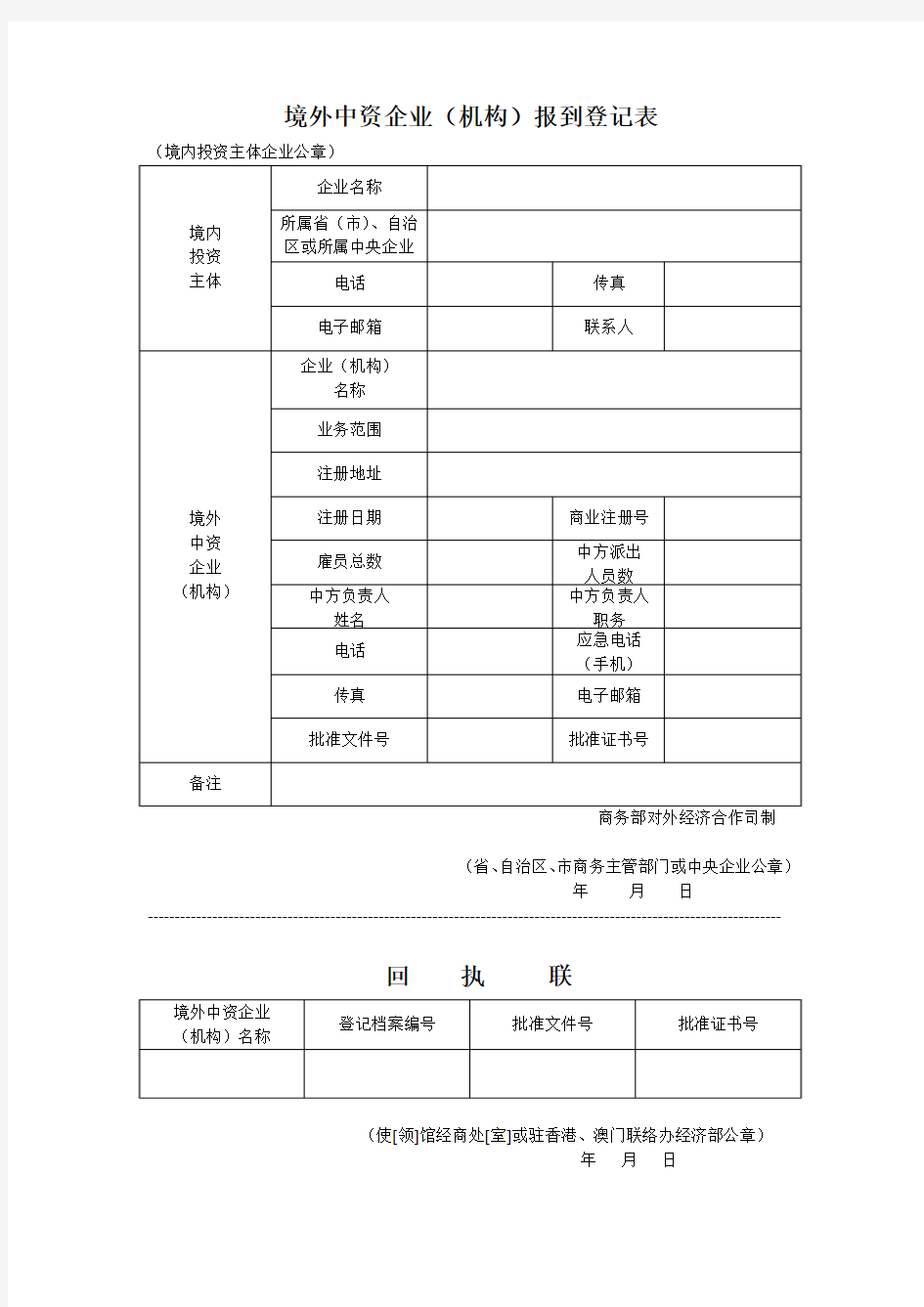 境外中资企业(机构)报到登记表