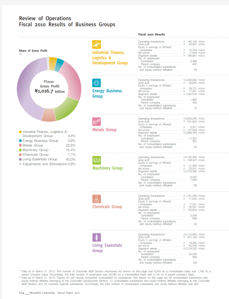 Review of Operations Fiscal 2010 Results of Business Groups