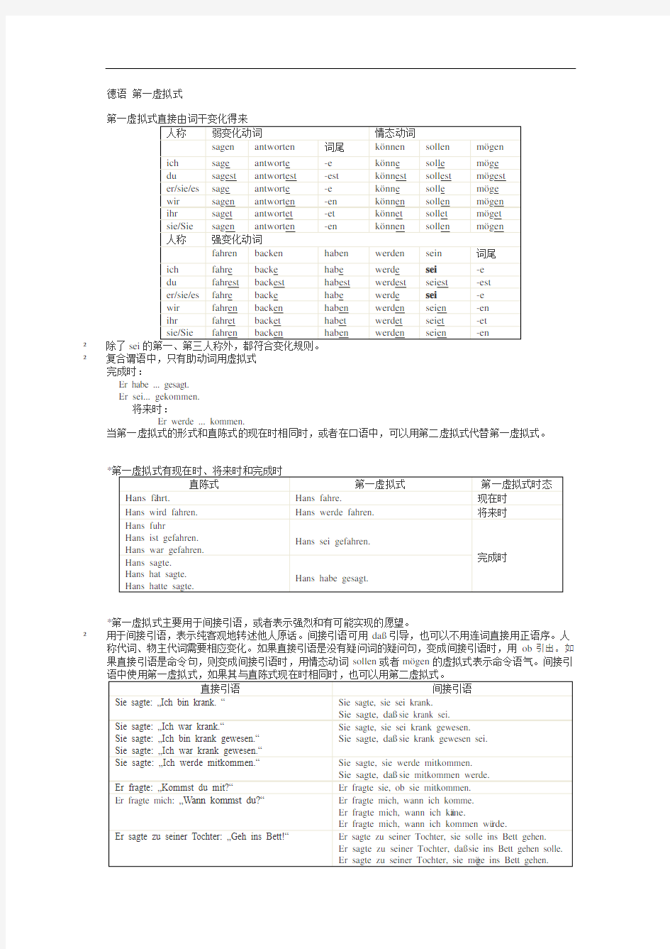 德语 第一虚拟式