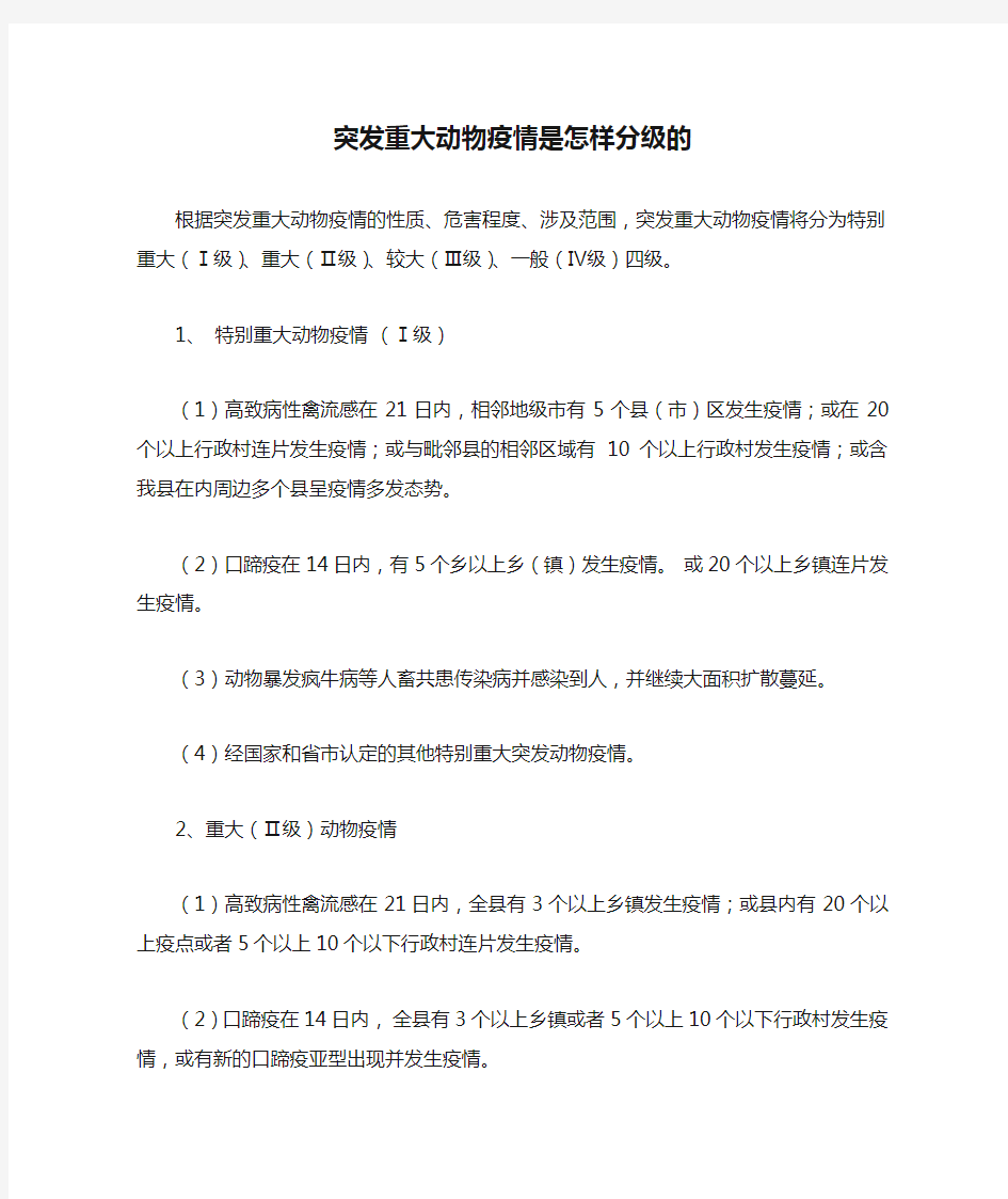 突发重大动物疫情是怎样分级的