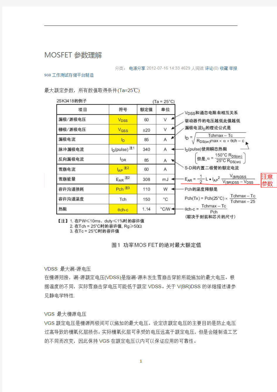 MOSFET参数解析(英飞凌)