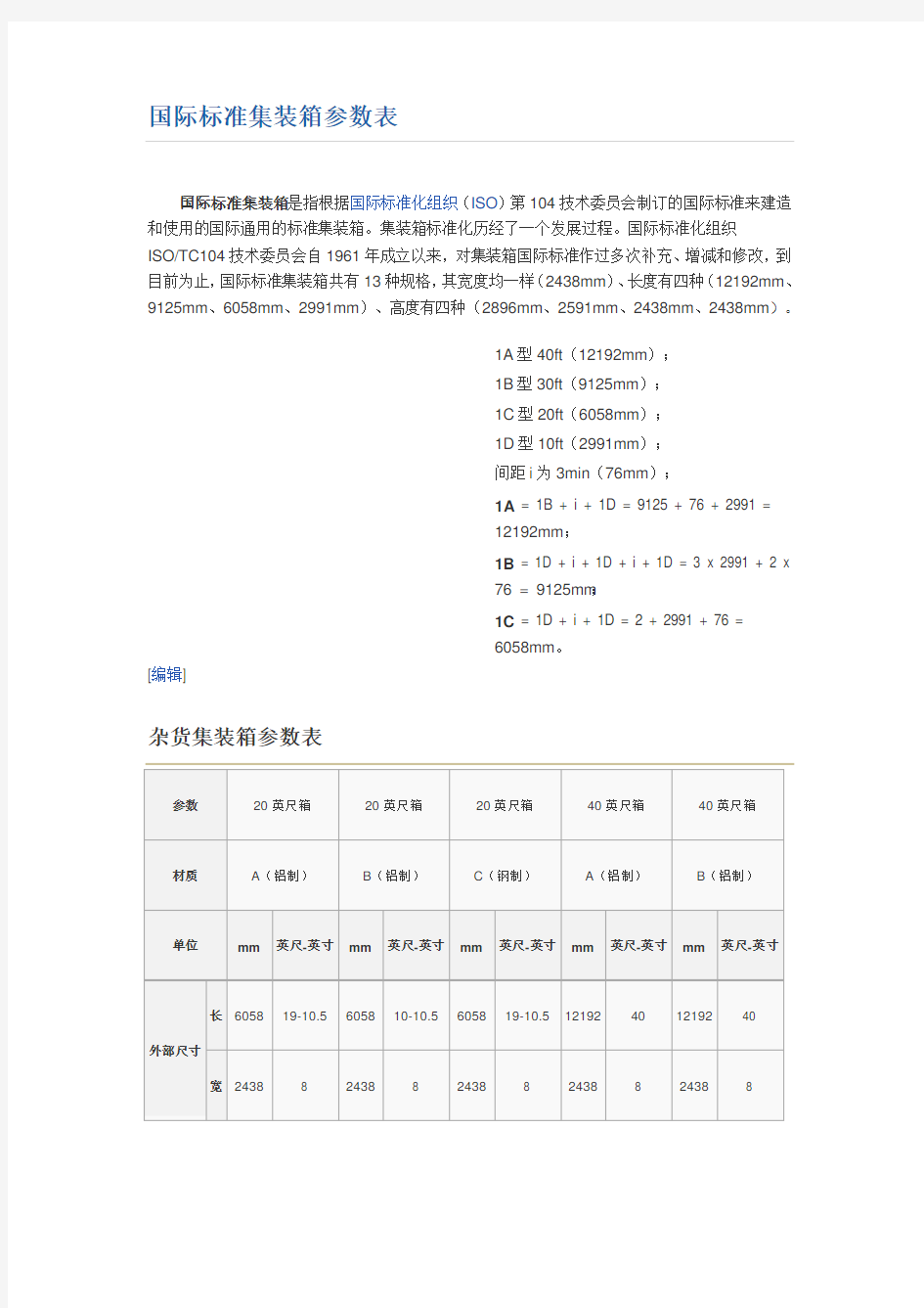 各类集装箱尺寸参数表