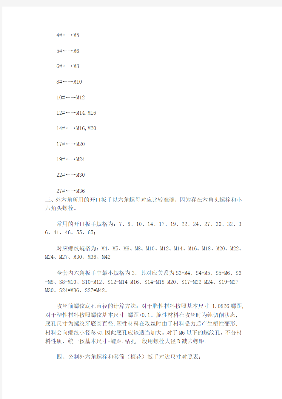 螺丝尺寸对应内六角扳手的四个方面