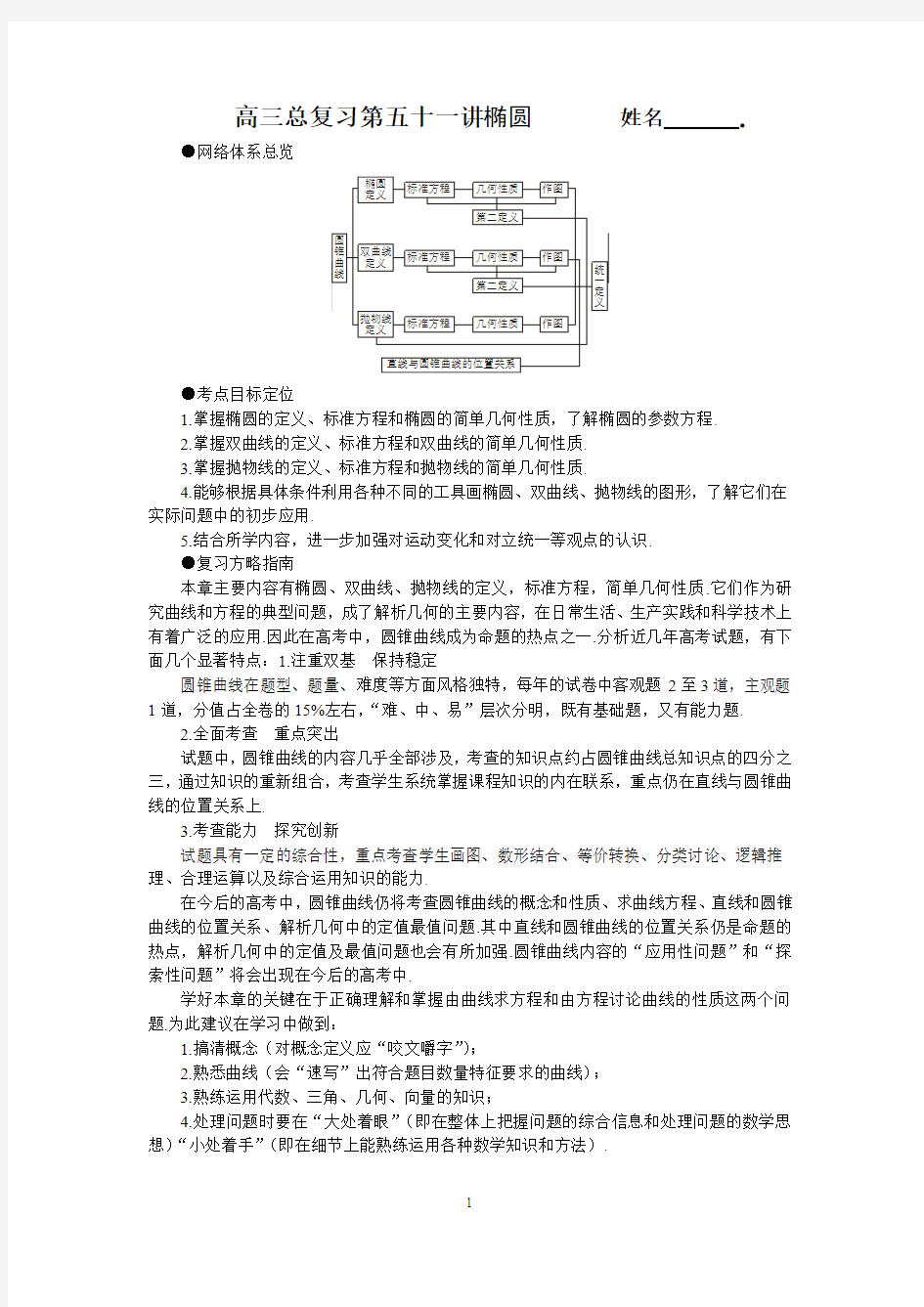 文科数学高三总复习椭圆