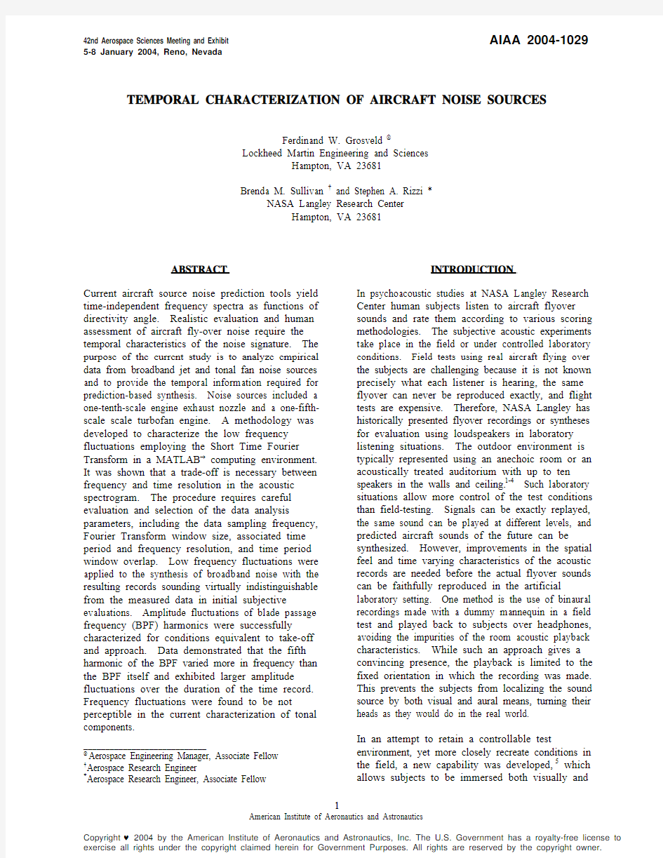 TEMPORAL CHARACTERIZATION OF AIRCRAFT NOISE SOURCES