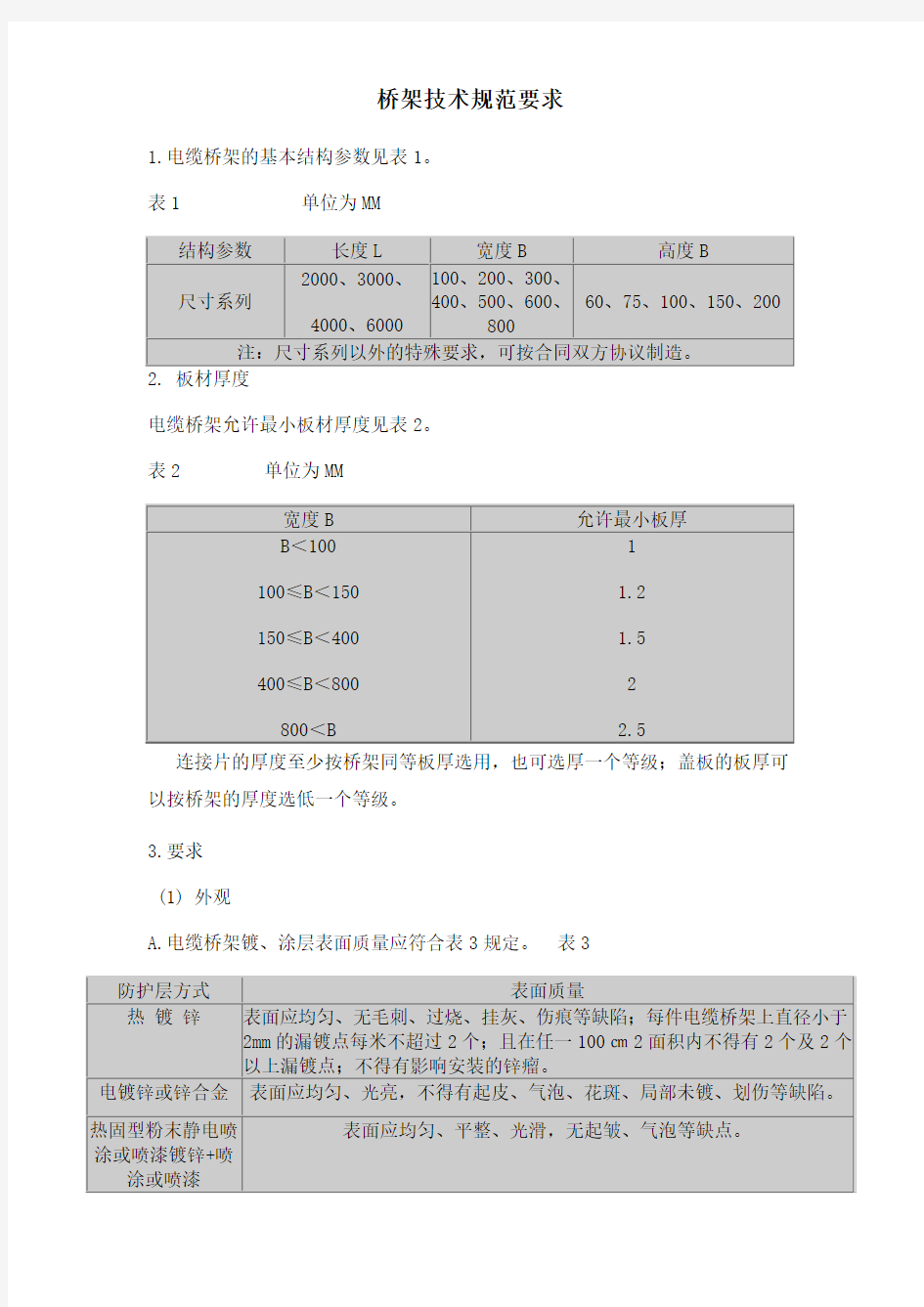 桥架技术规范要求