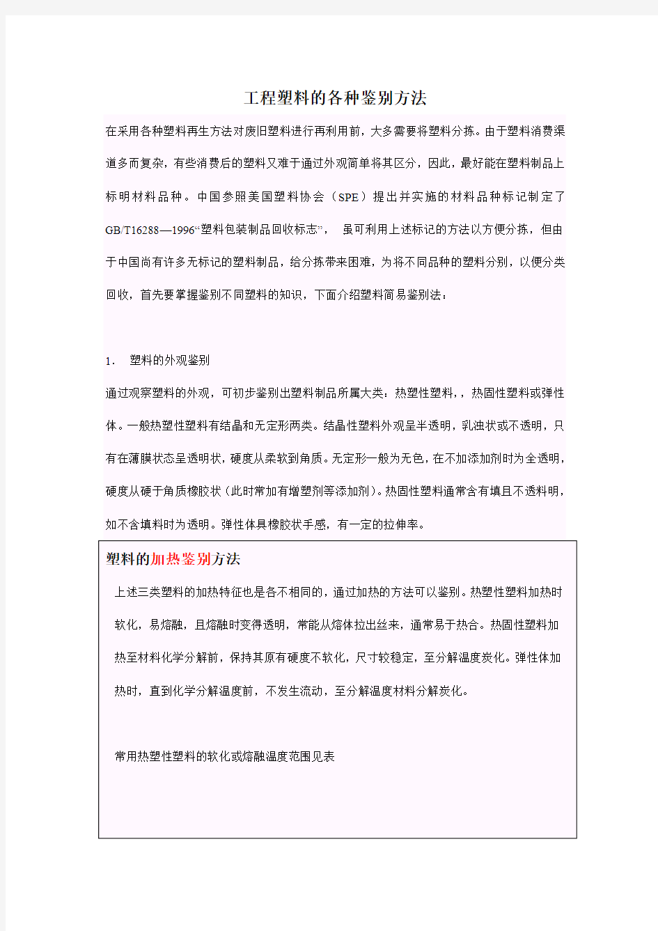 工程塑料的各种鉴别方法