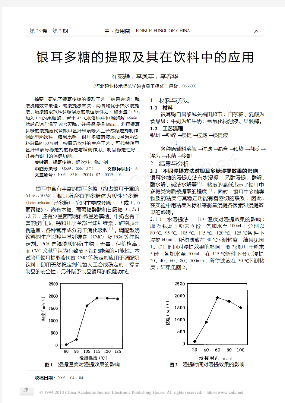 银耳多糖的提取及其在饮料中的应用