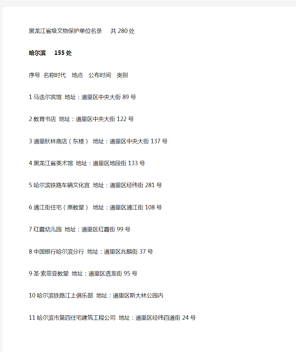 黑龙江省级文物保护单位名录