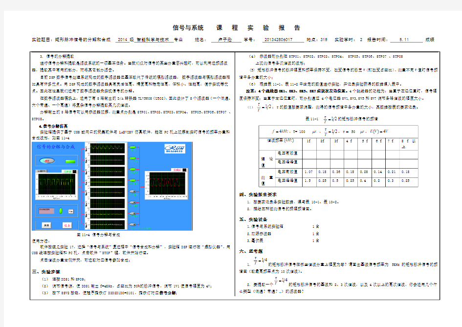 矩形脉冲信号的分解和合成