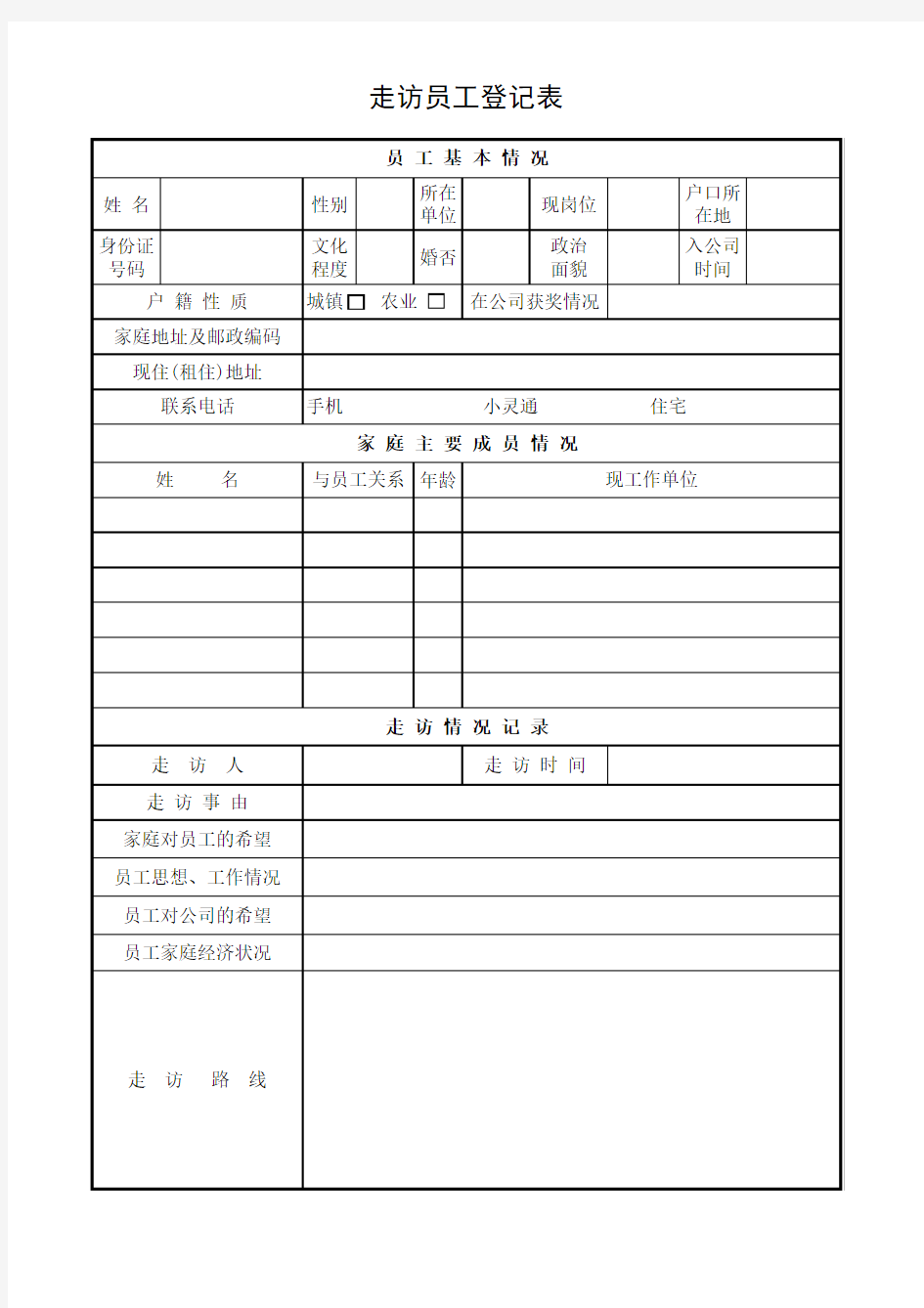 员工走访登记表