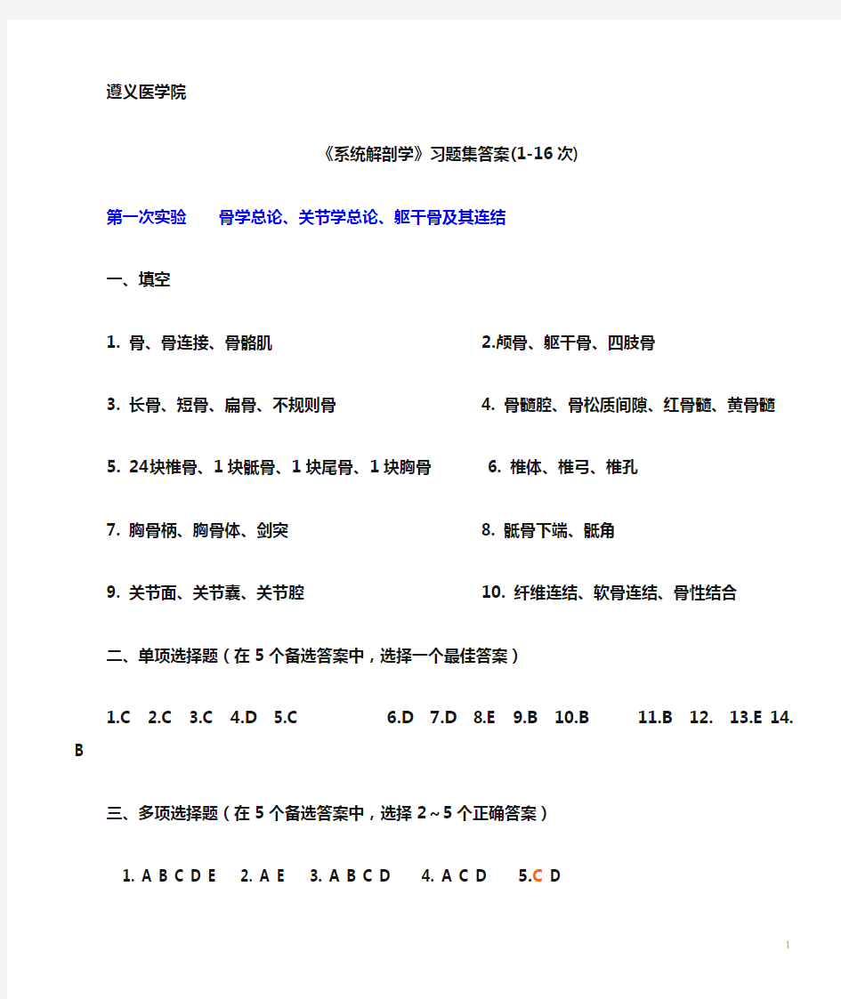 《系统解剖学》习题集答案(1-16次)