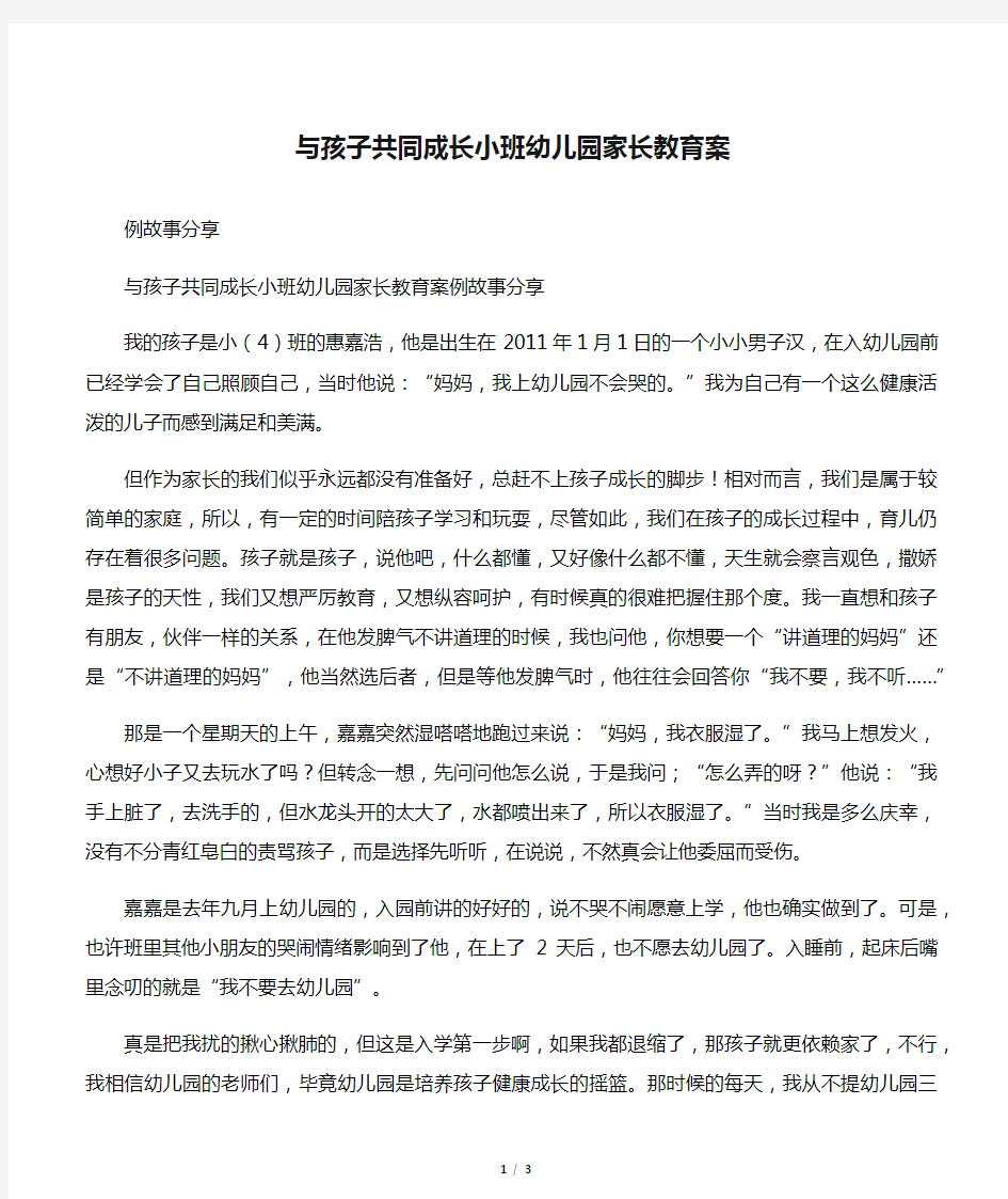 与孩子共同成长小班幼儿园家长教育案例故事分享