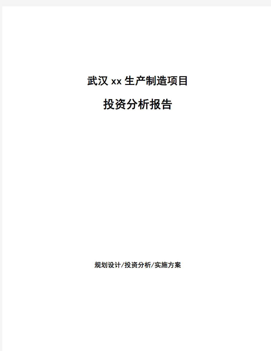 武汉xx生产制造项目投资分析报告