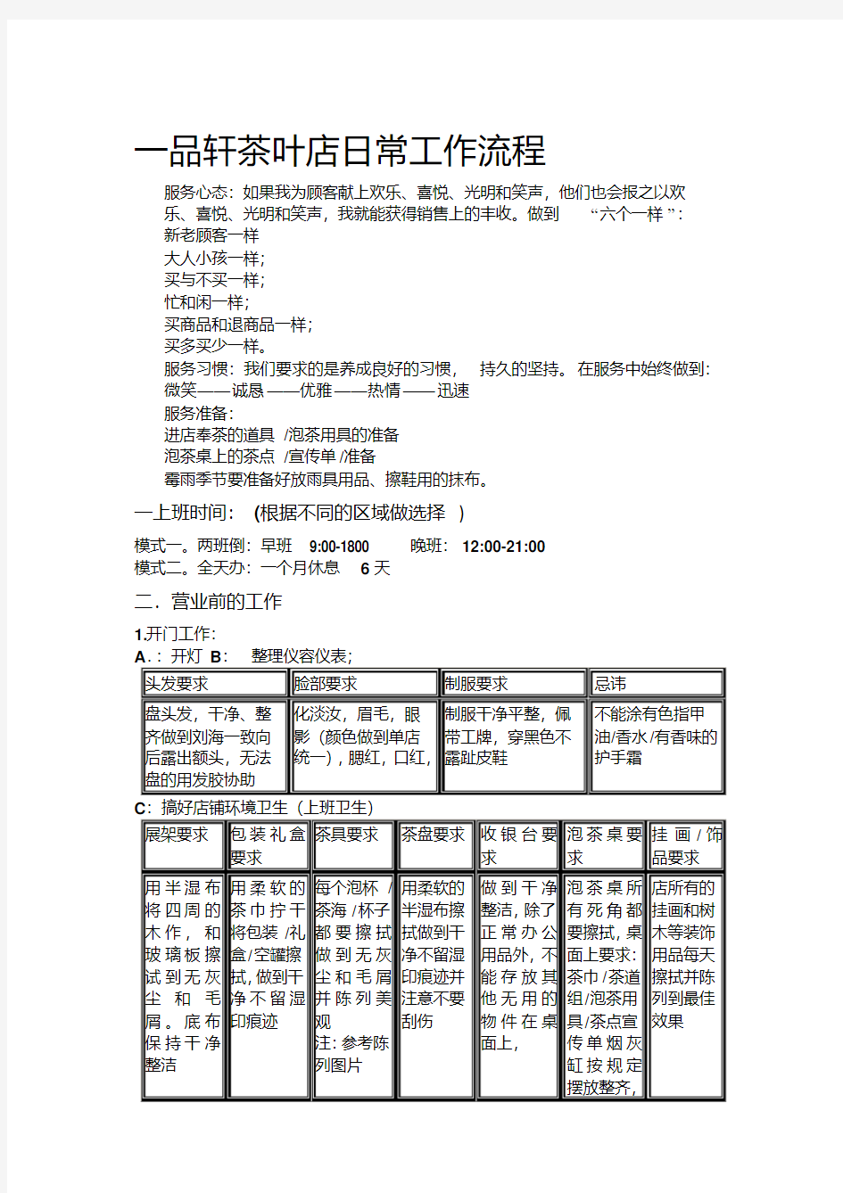 茶叶店日常工作流程