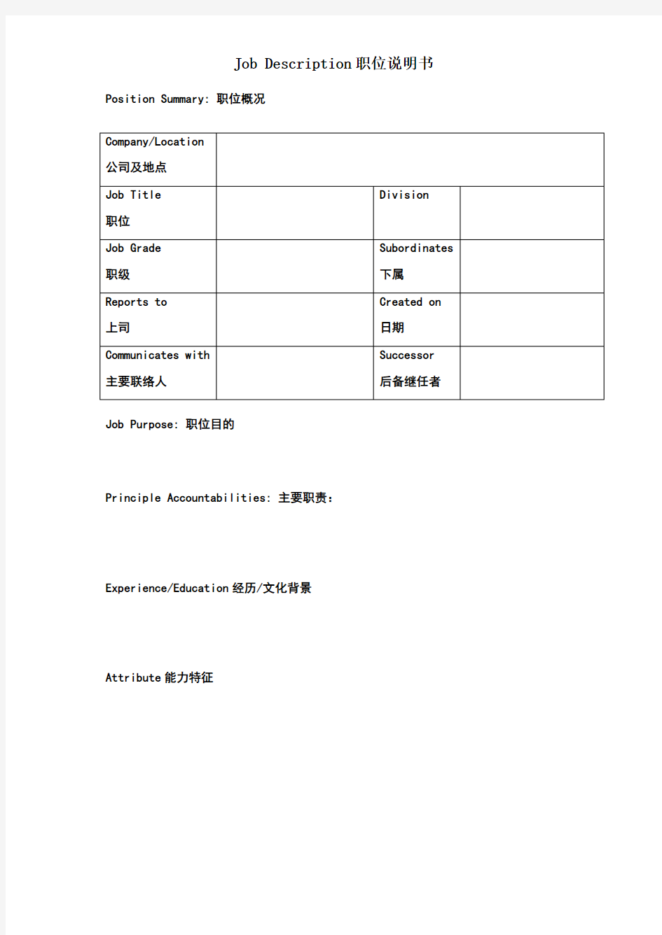 职位说明书(jobdescription)模板