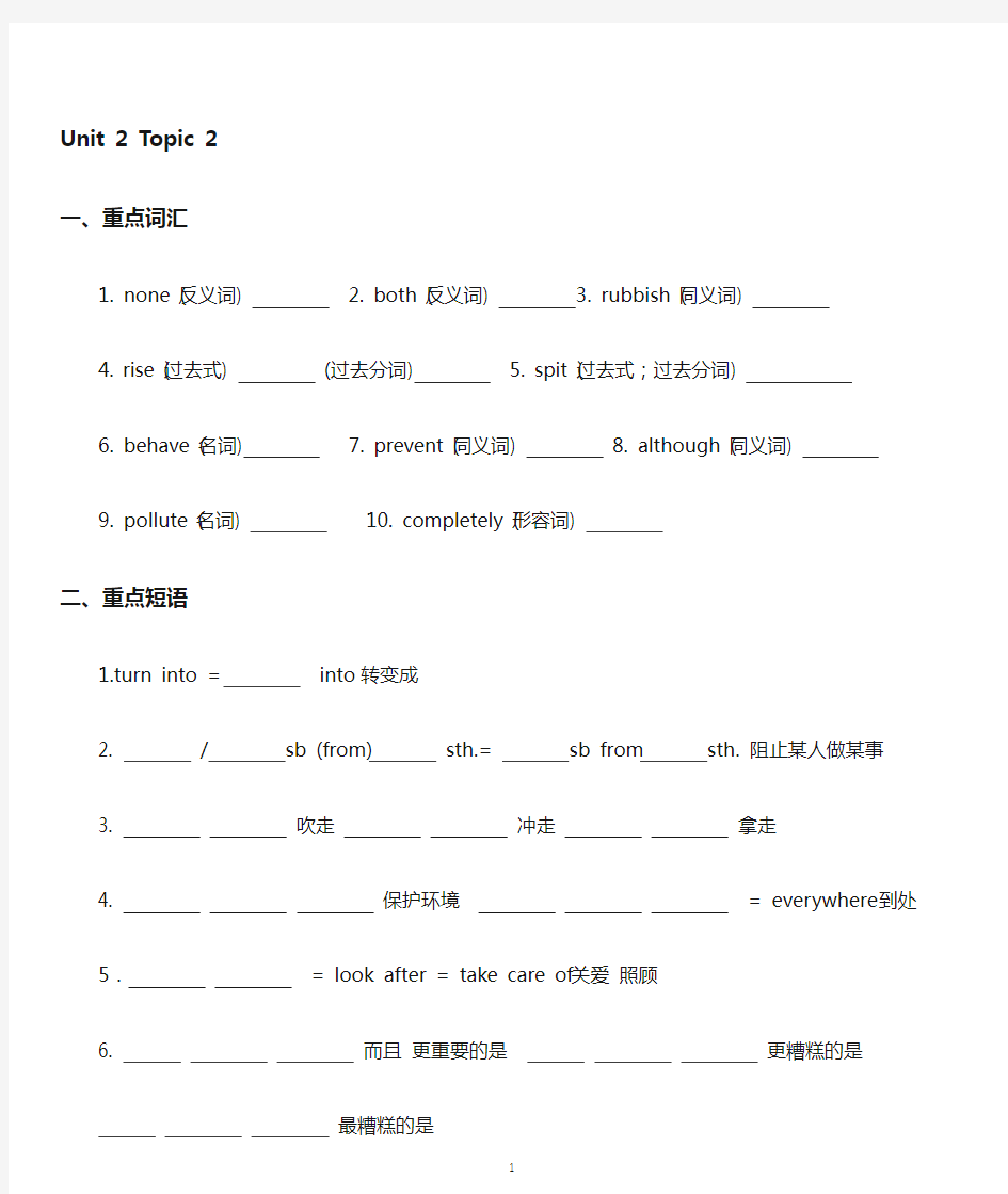 仁爱英语 九年级上 Unit2 Topic2 知识点练习