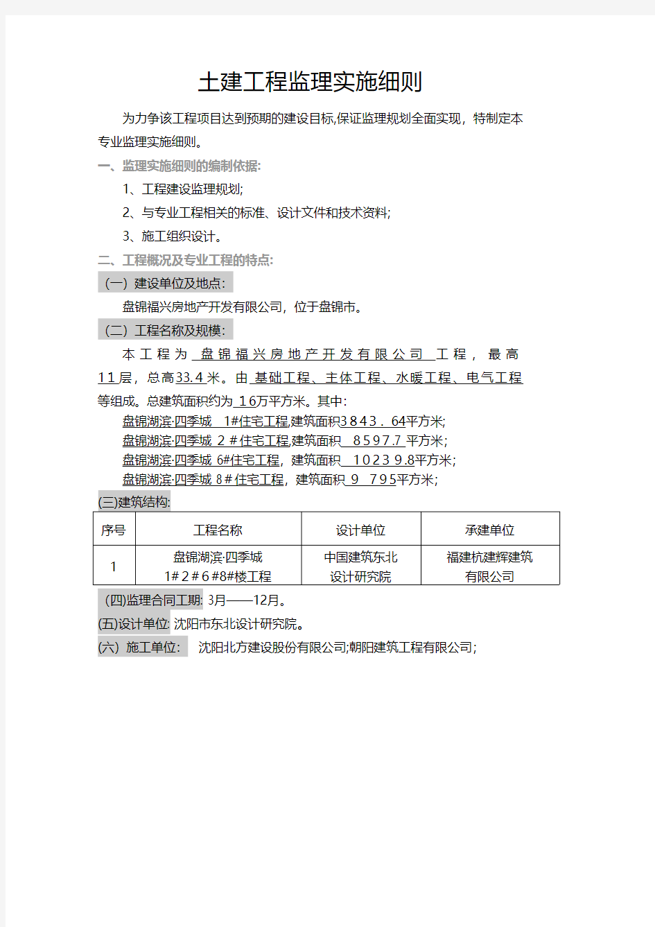 土建工程监理实施细则 2