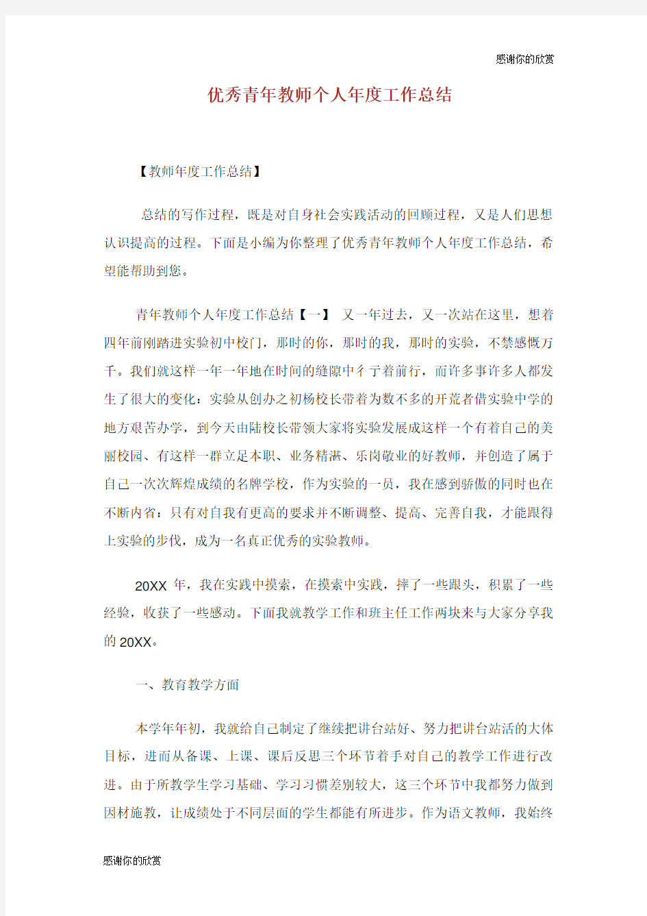 优秀青年教师个人年度工作总结.doc