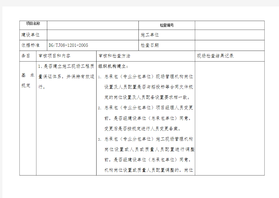 施工现场(工程)质量保证体系审核检查表