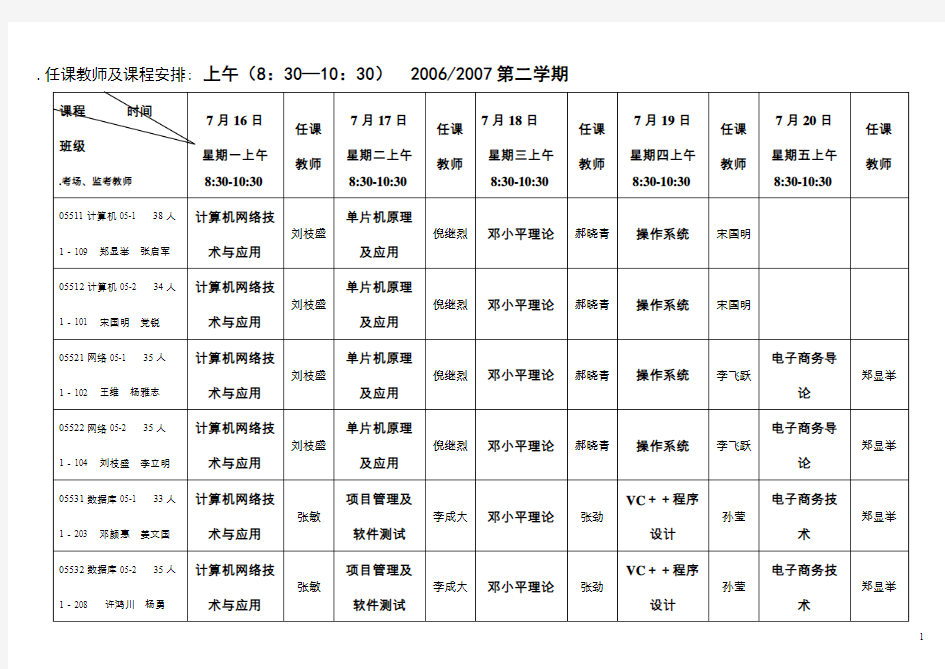 任课教师及课程安排