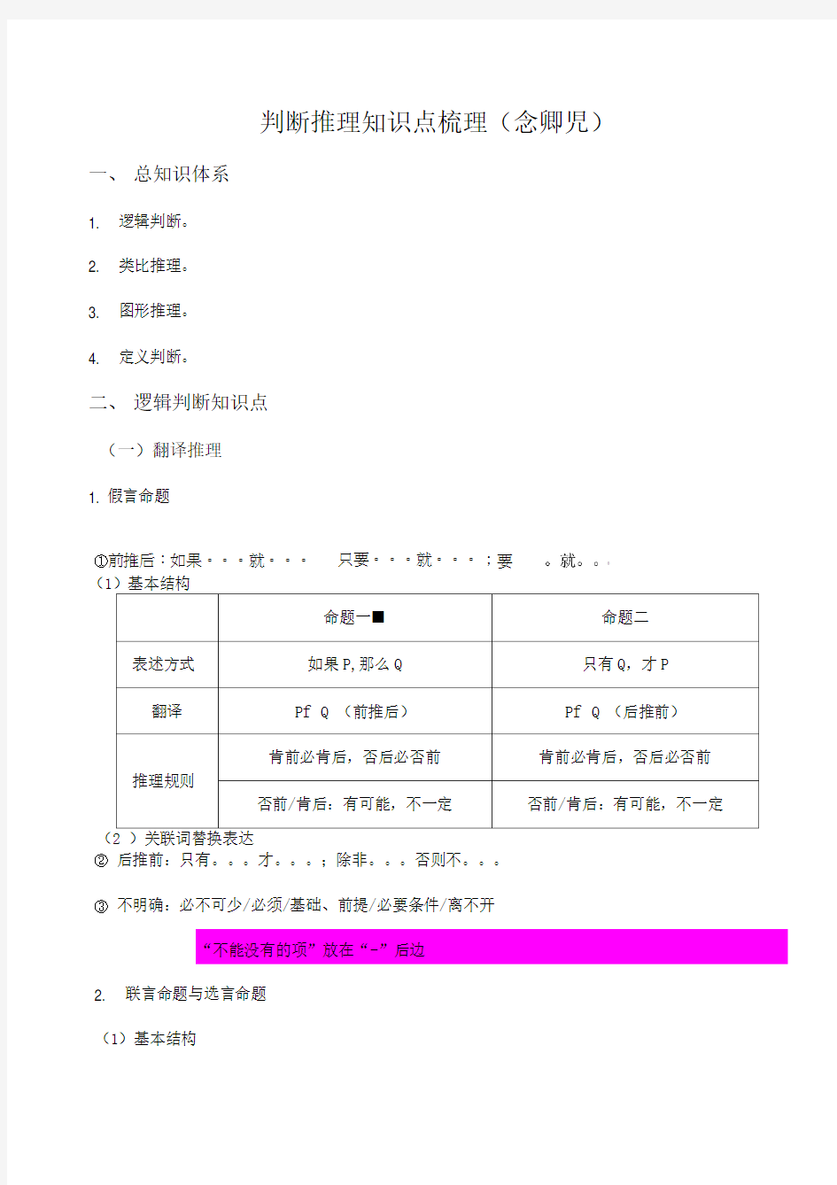 判断推理知识点梳理