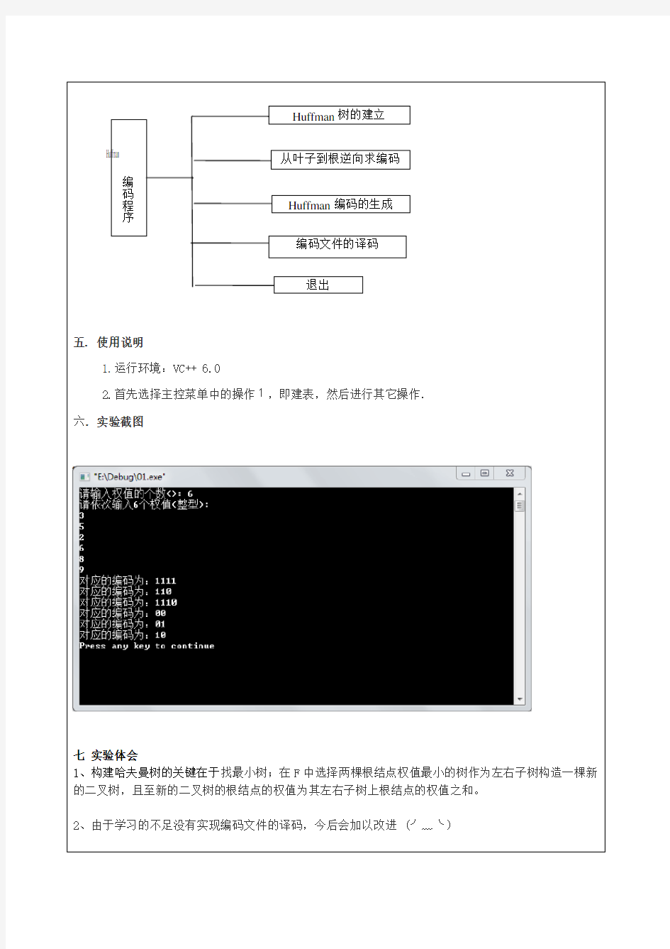 哈夫曼树实验报告