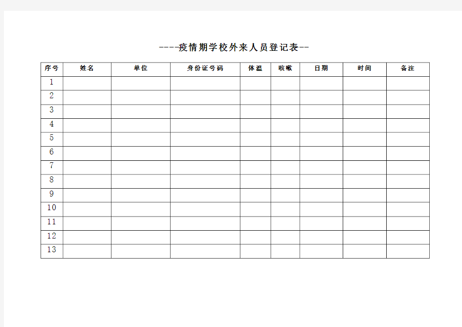 疫情期学校外来人员登记表
