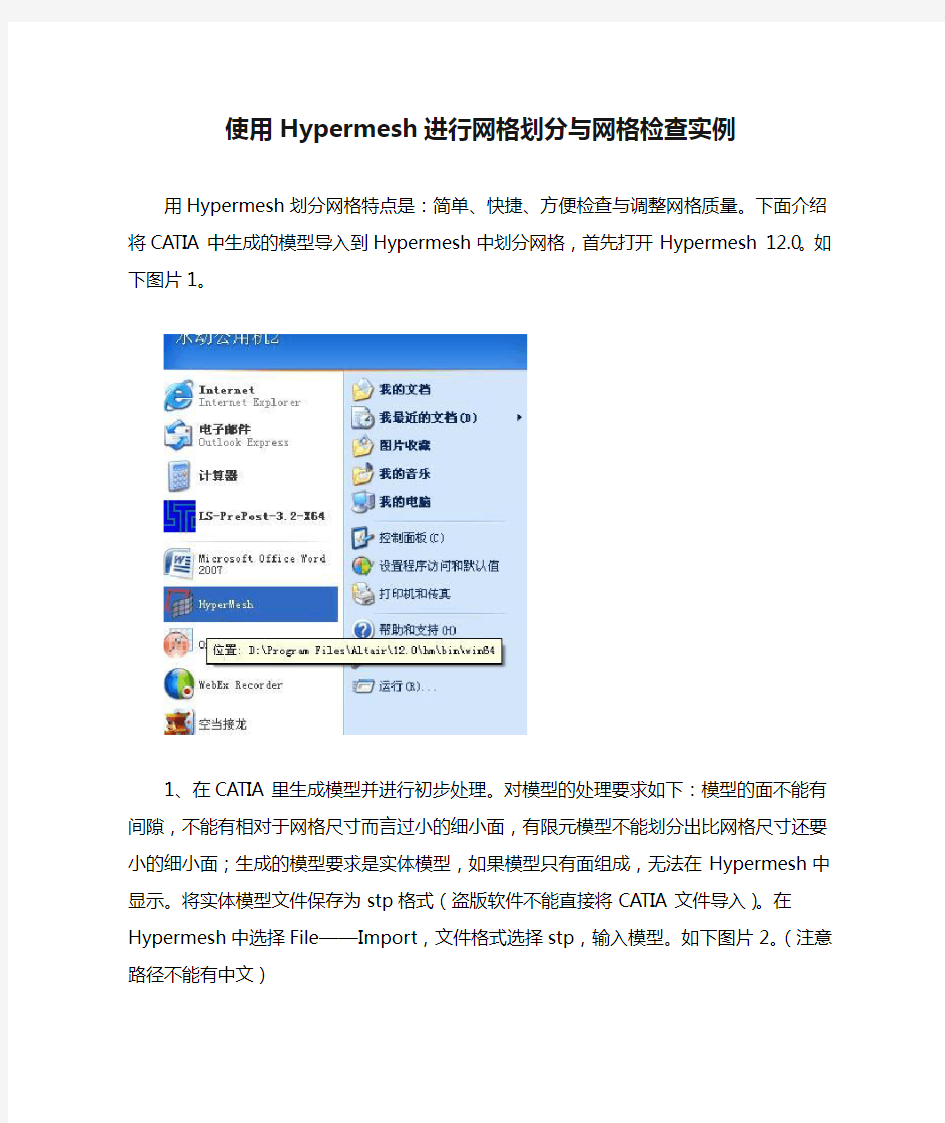 使用Hypermesh进行网格划分与网格检查实例