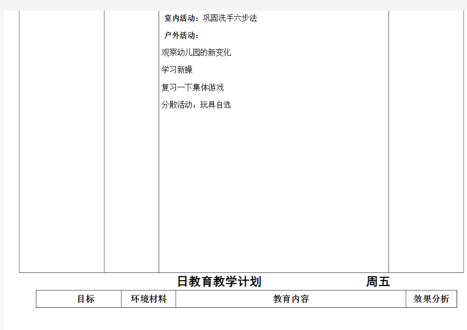 幼儿园大班第一周计划