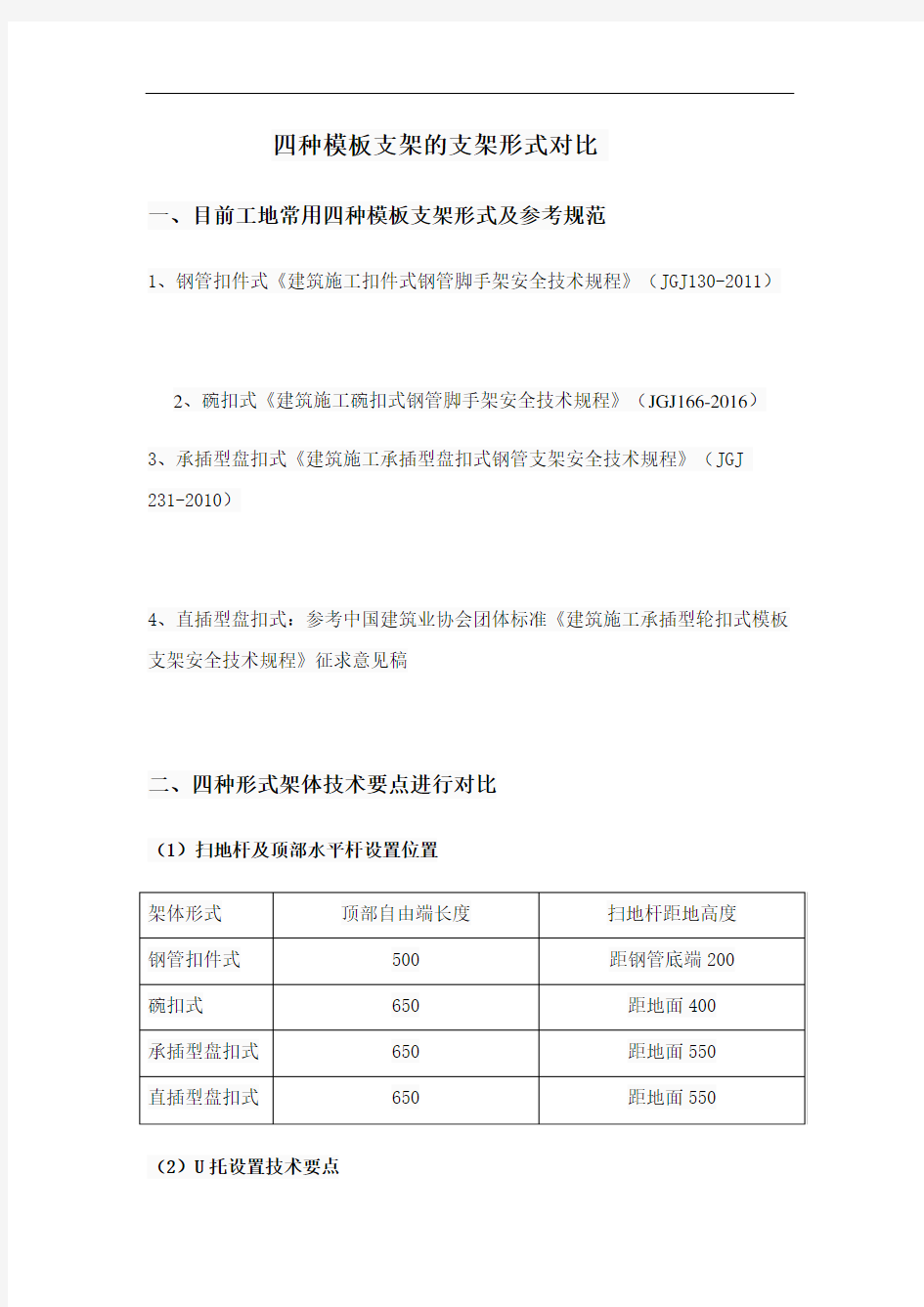 扣件式、碗扣式、承插型盘扣式、承插型轮扣式四种模板支架的支架形式对比