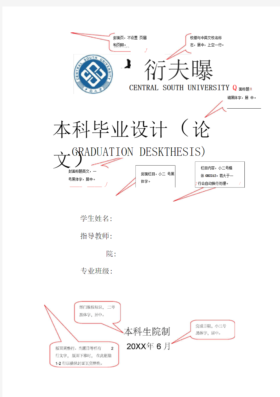 中南大学毕业设计(论文)模版