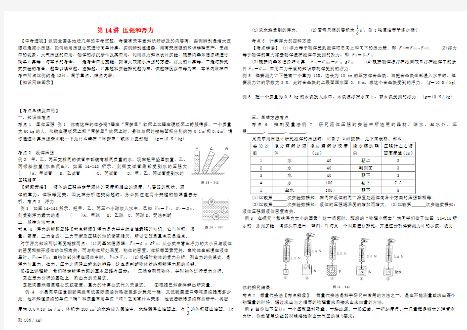 中考物理 第14讲 压强和浮力总复习讲义(无答案) 人教新课标版