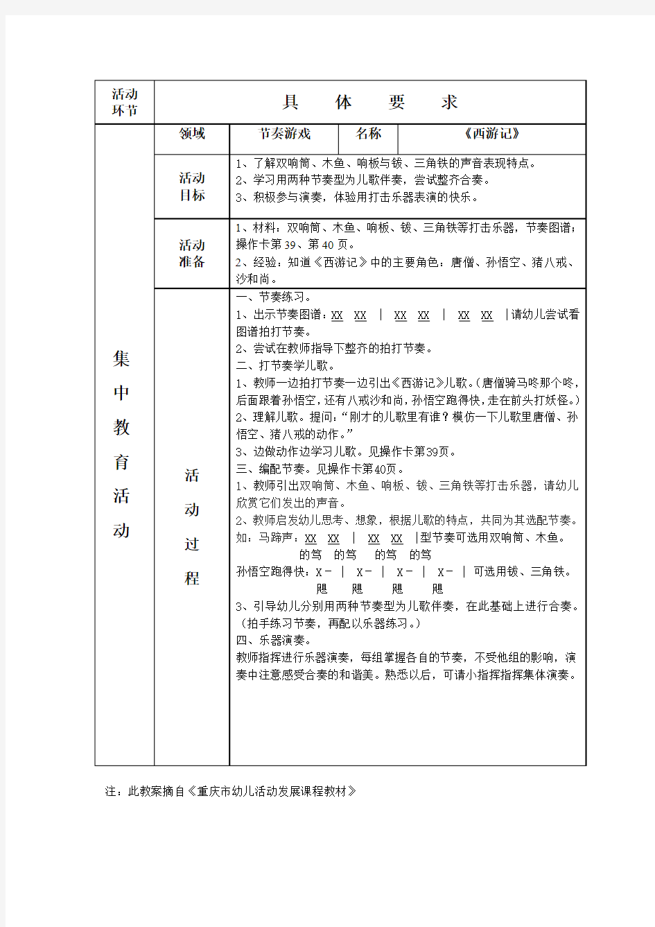 幼儿园大班下期音乐节奏游戏教案《西游记》